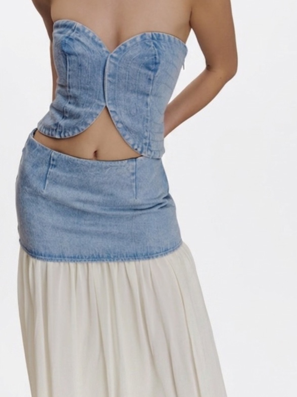 Meshki Light Blue Denim Corset Strapless Top